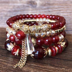 4 pieces/set Bohemian Crystal tassel multi-layer Elastic rope handmade bracelet